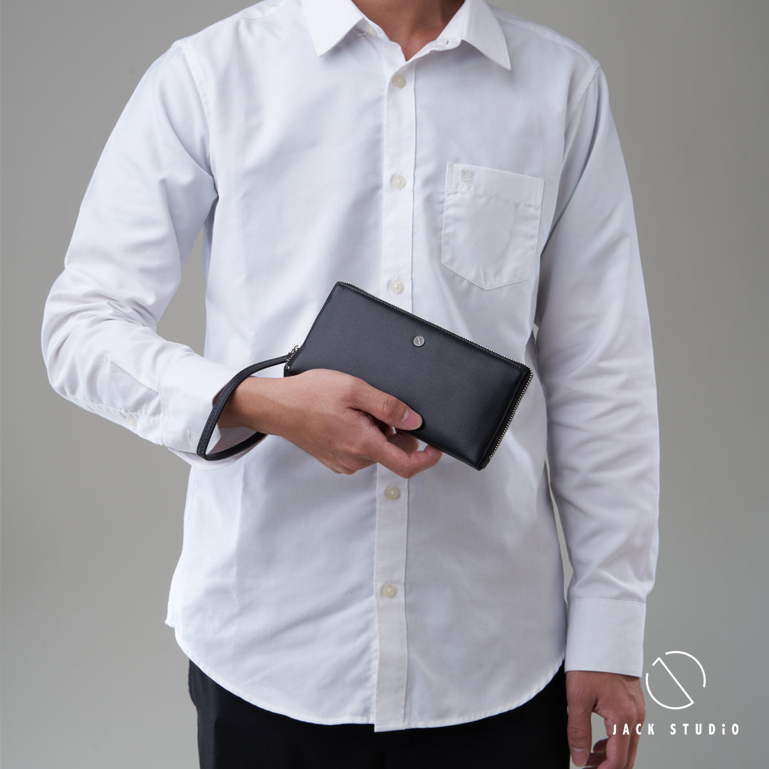 Jack Studio Full Grain Cow Leather Black Long Clutch Wallet Dompet Panjang - BAB 30812 - Jack Studio Marketing Sdn Bhd