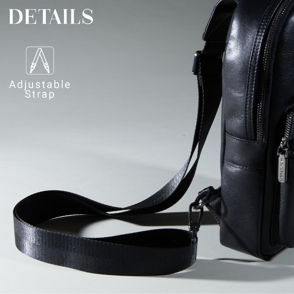 Jack Studio Full Grain Genuine Cow Leather Black Casual Small Chest Crossbody Bag - BAB 30809