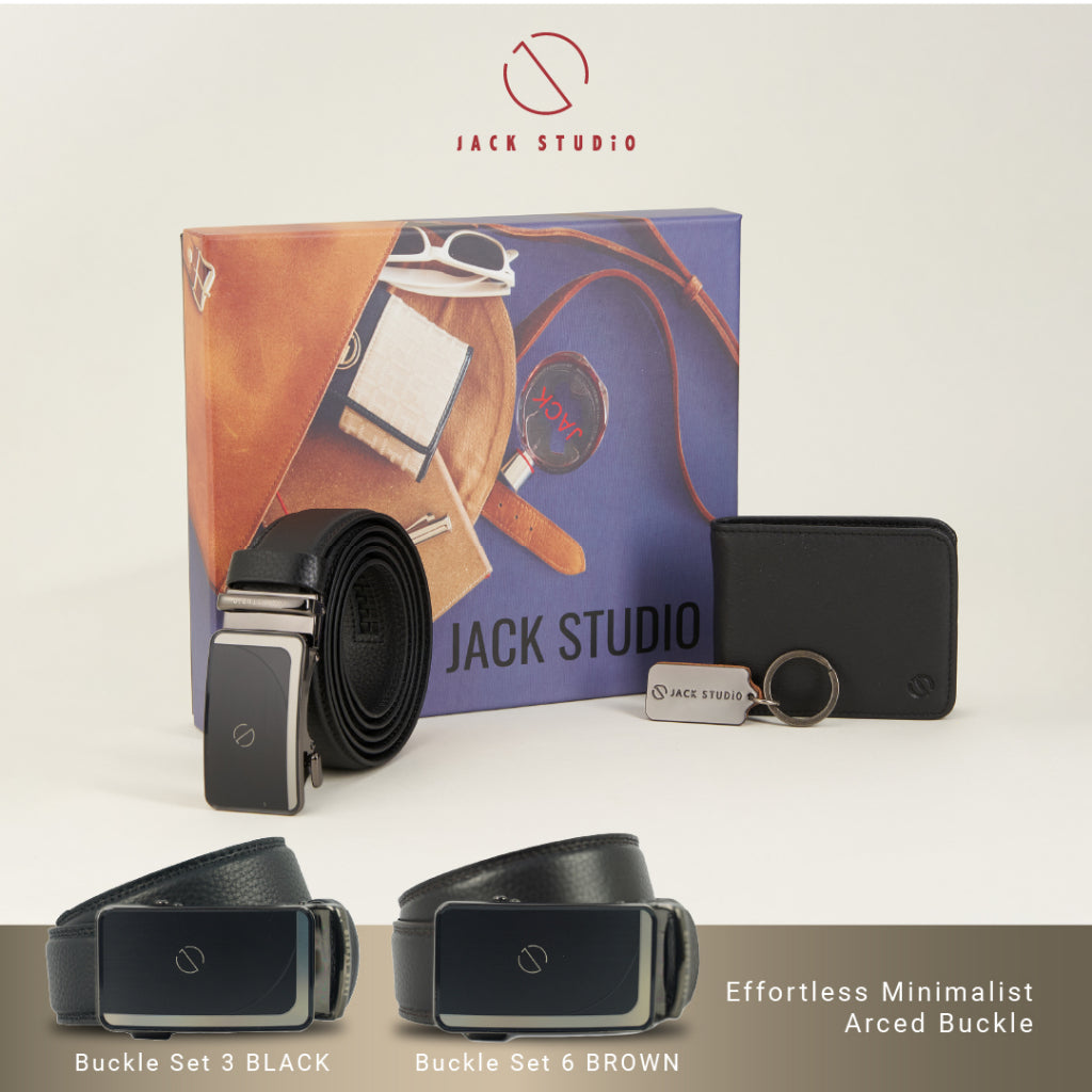 Jack Studio Men Gift Box 3-in-1 Set Full Grain Genuine Leather Wallet & Men Belt & Keychain – JS SET