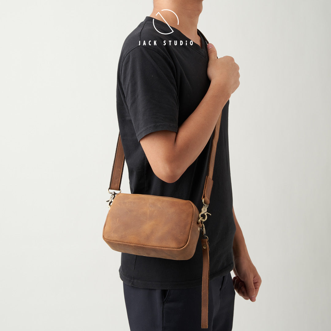 Jack Studio Full Grain Crazy Horse Leather Sling Crossbody Clutch Bag Man - BAC 30833 - Jack Studio Marketing Sdn Bhd