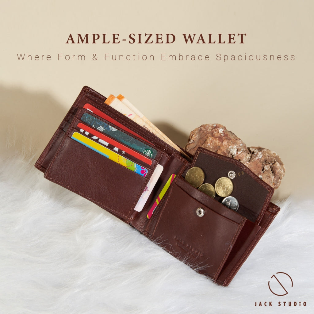 Jack Studio Vegetable Tanned Cow Leather Big Size Bifold Men’s Wallet with coin pocket - JWC 30862 - Jack Studio Marketing Sdn Bhd