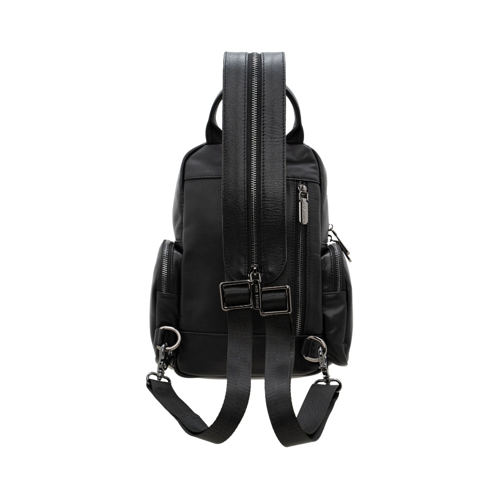 Jack Studio Full Grain Leather Black Small Backpack Crossbody Bag Bag Galas Kulit - BAB 40133 A - Jack Studio Marketing Sdn Bhd