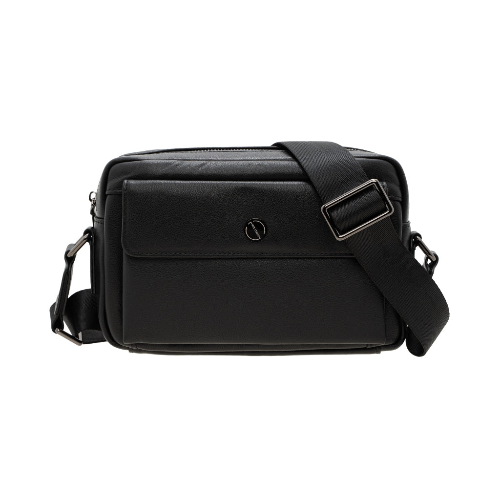 Jack Studio Full Grain Leather Black Sling Bag Men Crossbody Shoulder Bag with Magnetic Front Pocket - BAB 40132 A - Jack Studio Marketing Sdn Bhd