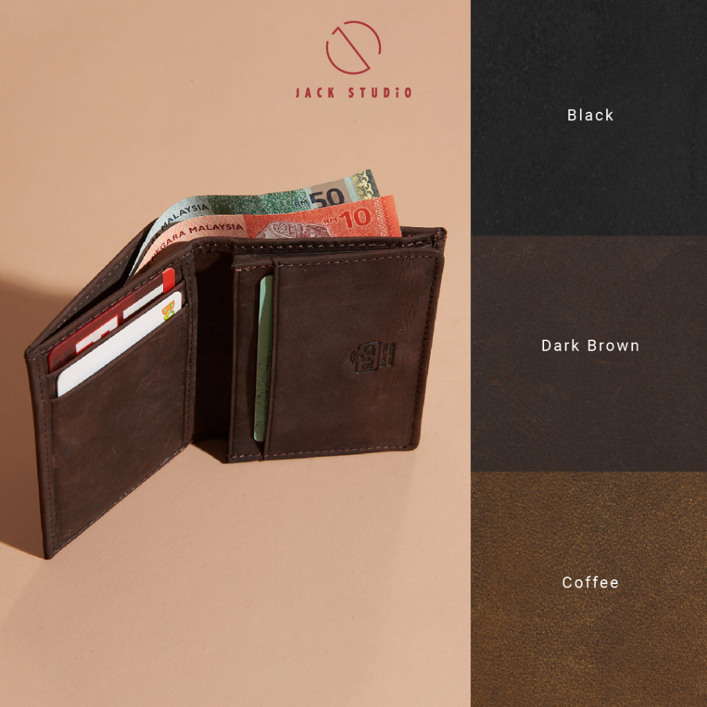 Jack Studio Crazy Horse Leather Vertical Wallet Card Holder